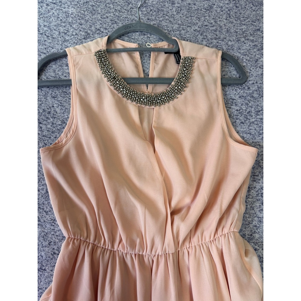 Forever 21 Mini Dress Women Small Peach Pink Beaded Neck Surplice Chiffon - Picture 4 of 8